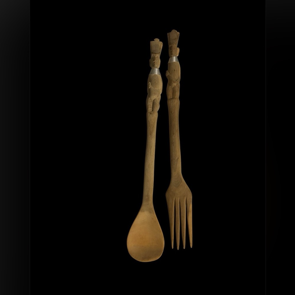 NEW Hand carved African Salad Wooden Spoon and Fork Set